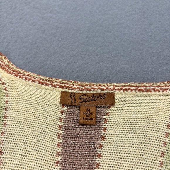 Y2K Sisters Women's Tunic Top Metallic Knit Striped V Neck Boho Empire Waist M - Picture 5 of 7